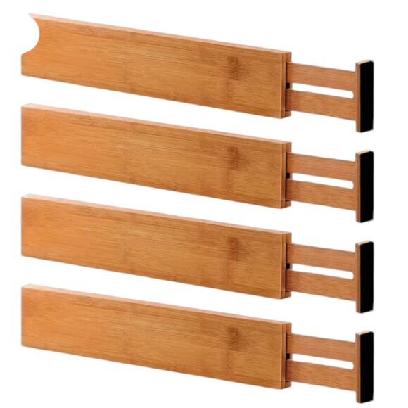 Bamboo Drawer Dividers, Set of 4 - Adjustable Expandable Drawer Organizers - Picture 2 of 4